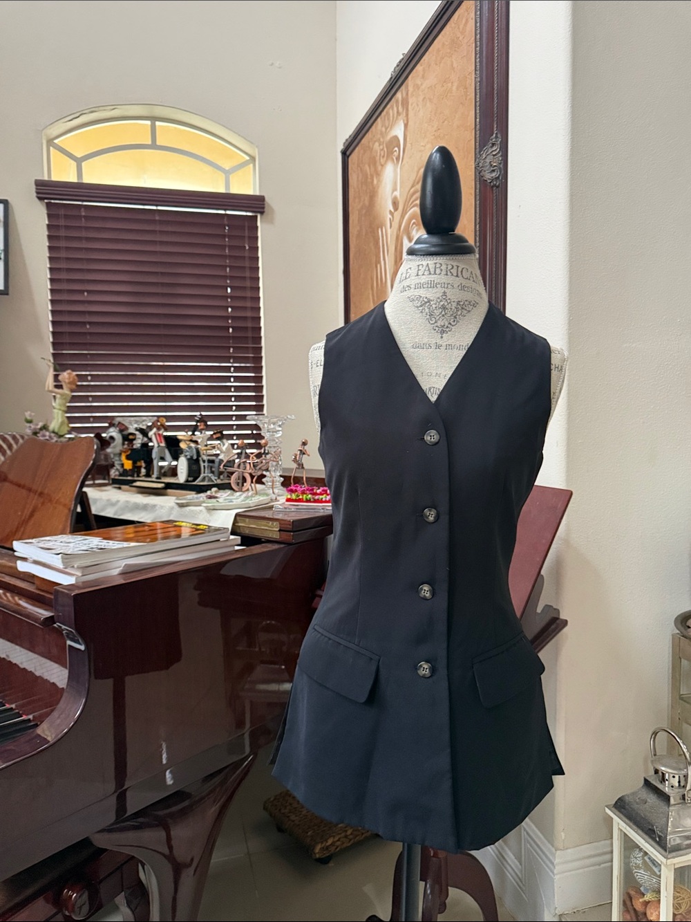 Women's Black Tailored Vest with Button Front